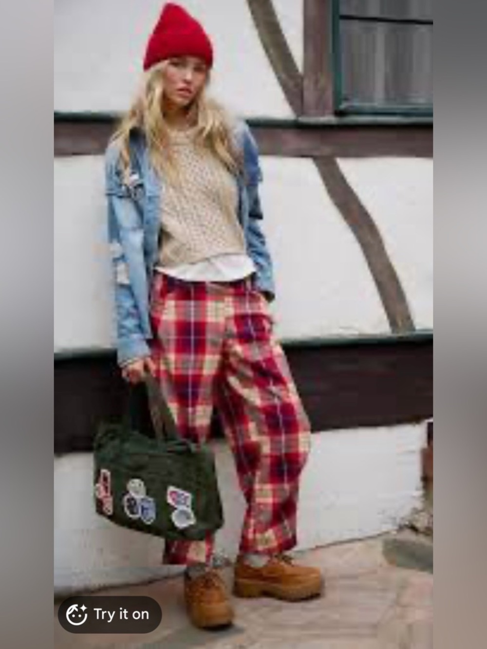 Free People Red Plaid Barrel Pants